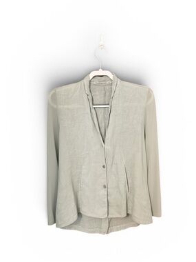 Transit Par Such Linen Blend Sheer Sleeves Button Front Blouse Size 6-8